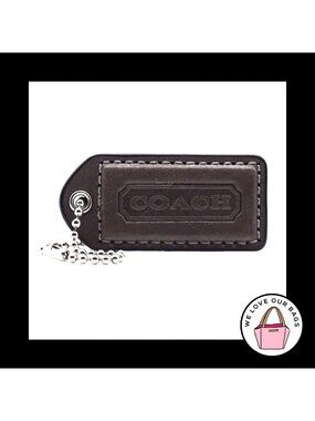 2" Medium Y2K VINTAGE COACH Gray Leather Nickel Fob Bag Charm Keychain Hang Tag